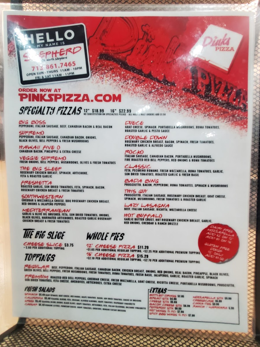 Pink's Pizza Menu - Image 2
