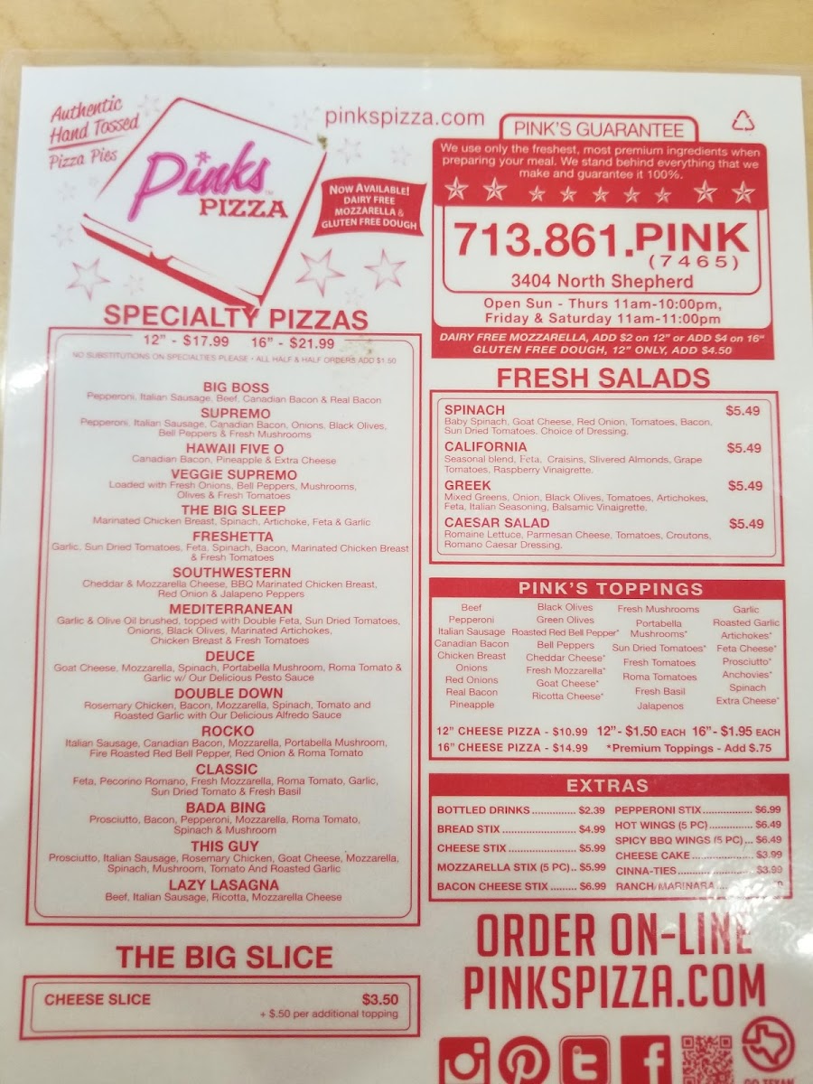 Pink's Pizza Menu - Image 3