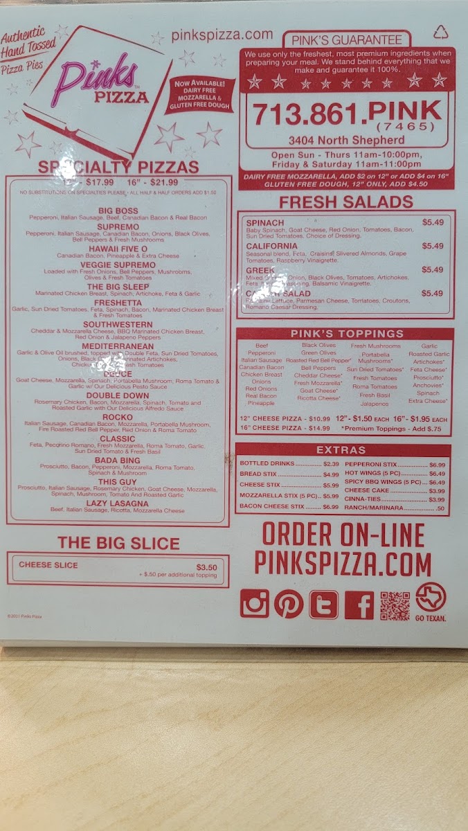 Pink's Pizza Menu - Image 4